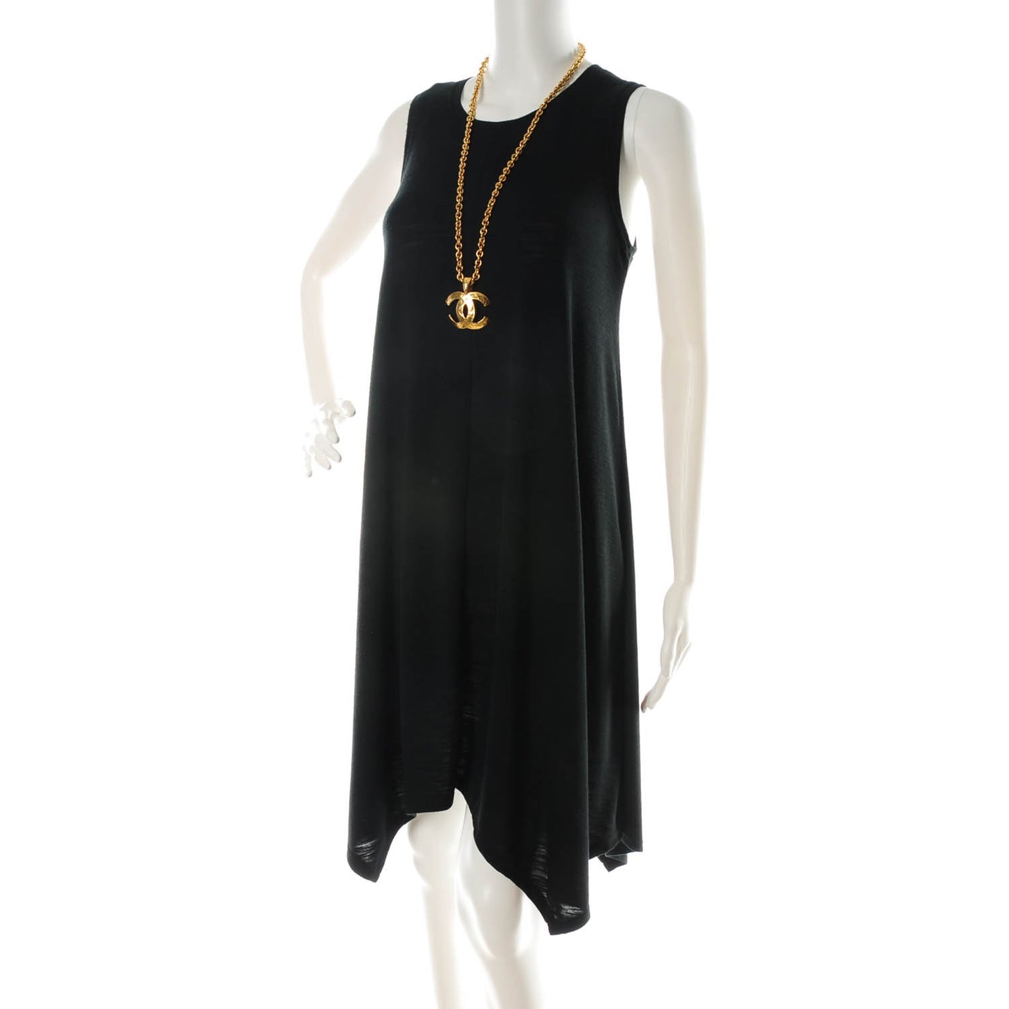 Quilted CC Long Chain Necklace Gold