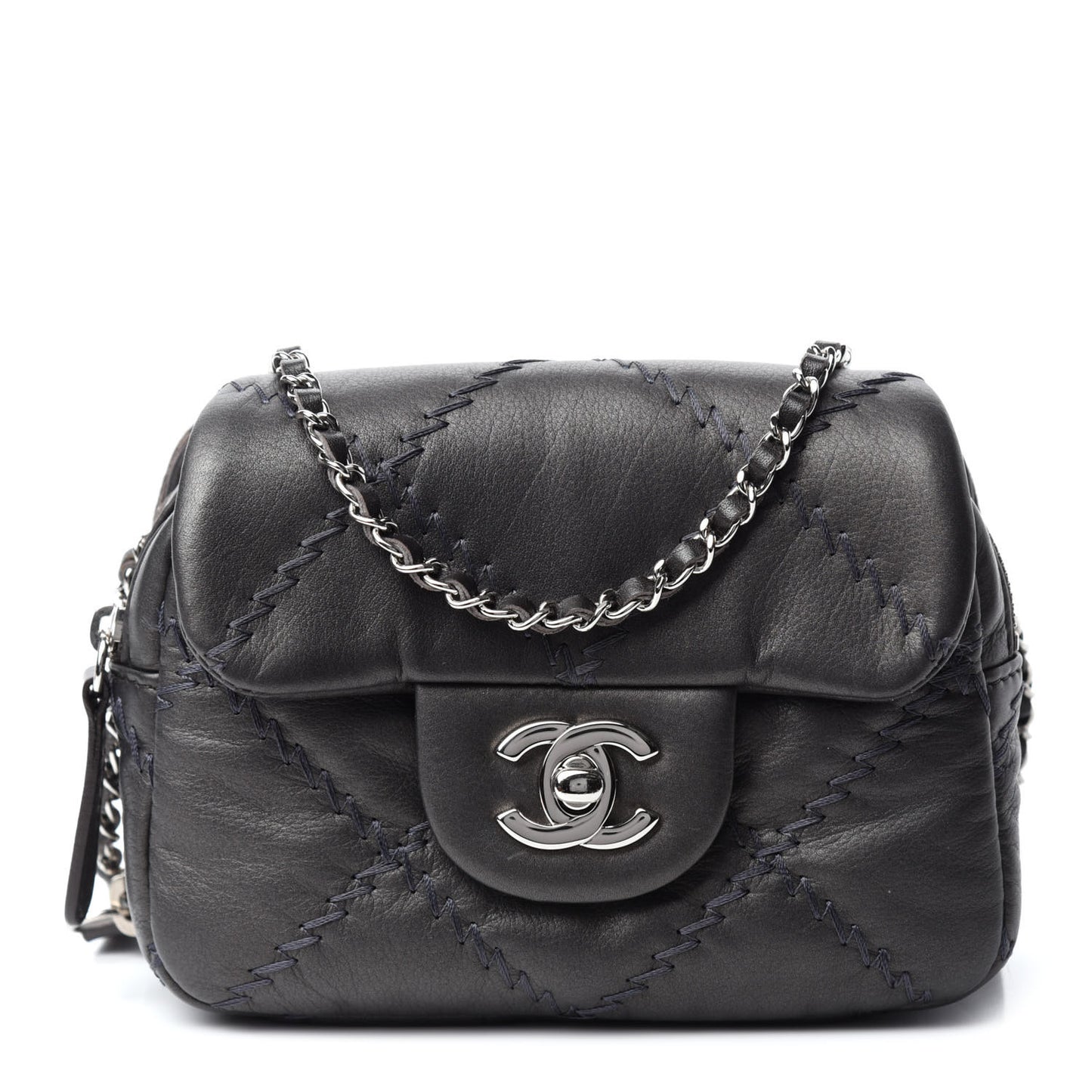 Metallic Lambskin Stitched New Mini Flap Grey