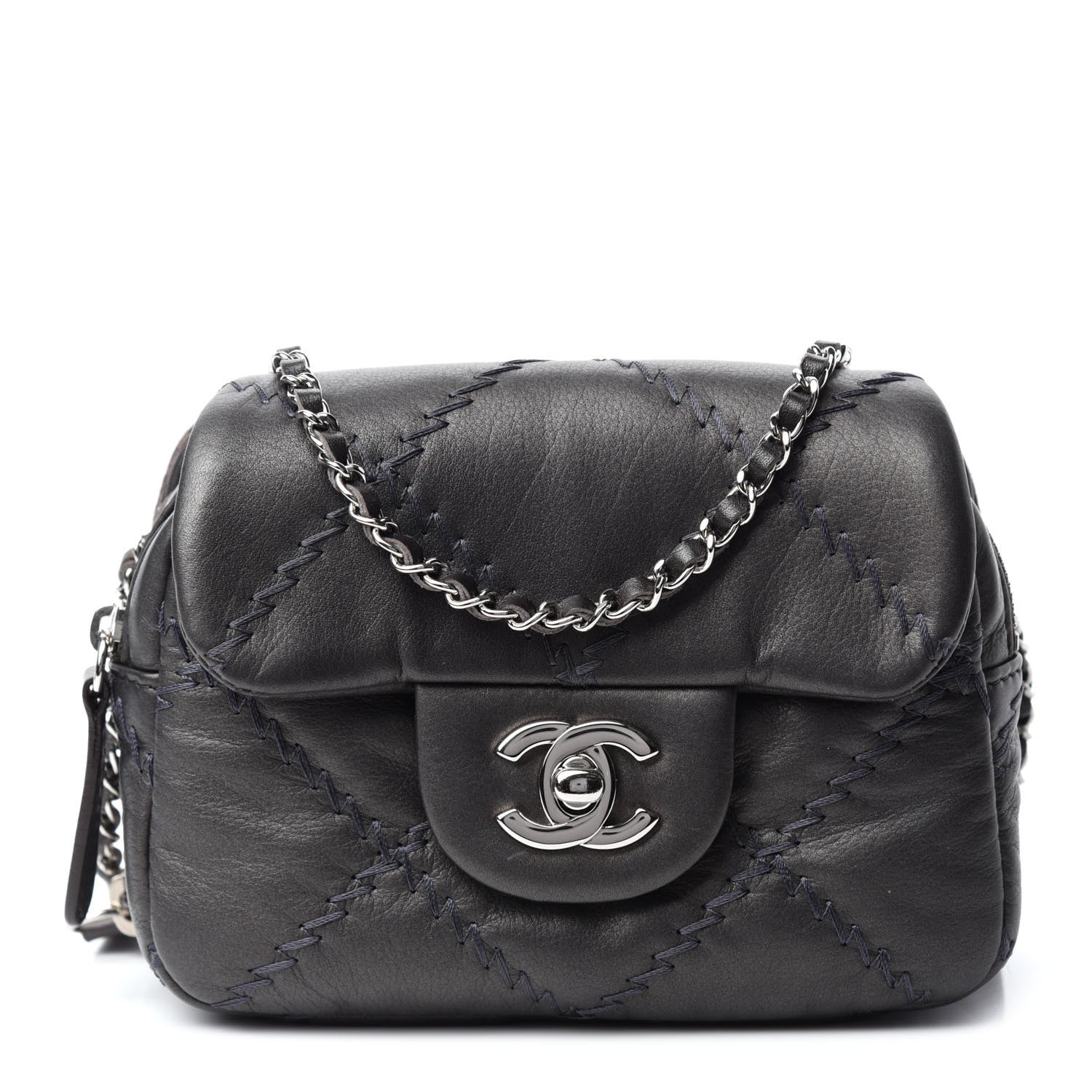 Chanel Metallic Lambskin Stitched New Mini Flap Grey 1 of 12