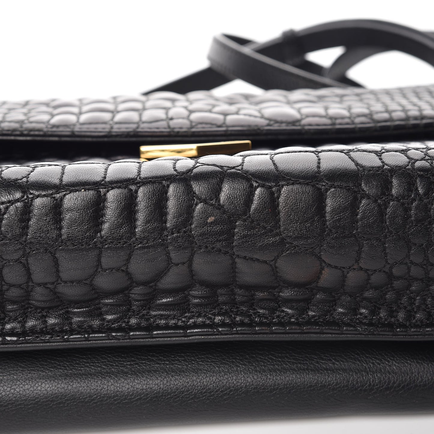 Nappa Calfskin Crocodile Trapuntata Demi Jour Shoulder Bag Black