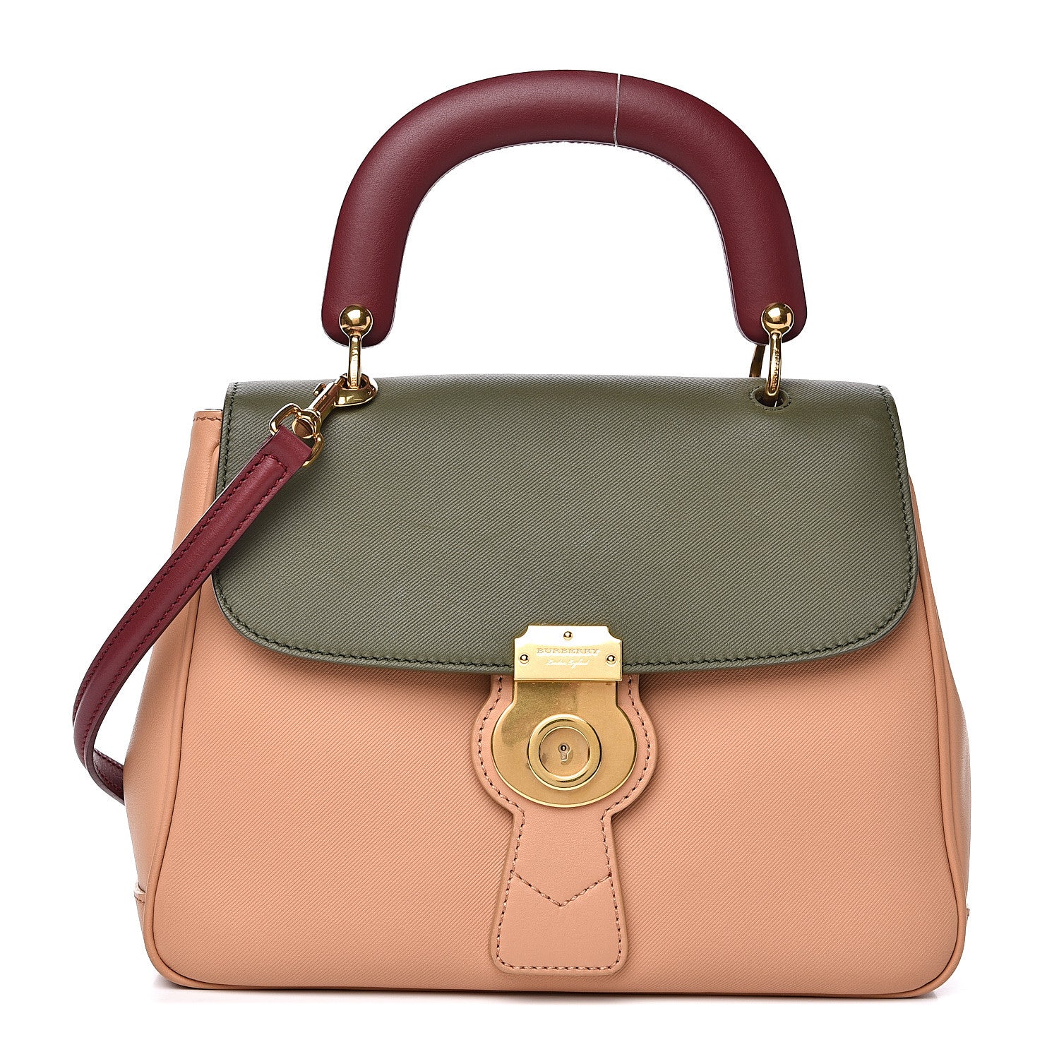 Burberry Trench Calfskin Medium DK88 Top Handle Bag Pale Clementine Moss Green 1 of 15