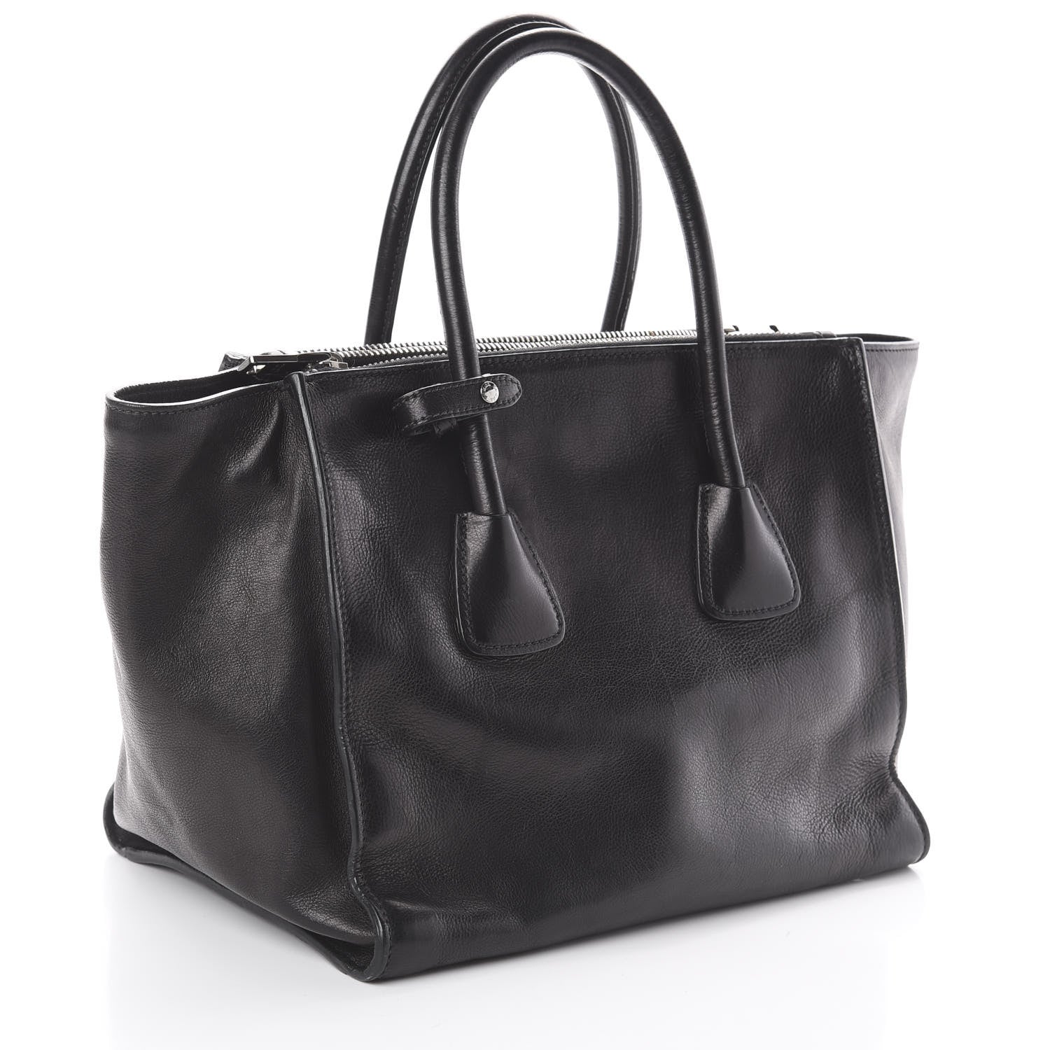 Prada Glace Calf Twin Pocket Tote Black 2 of 8