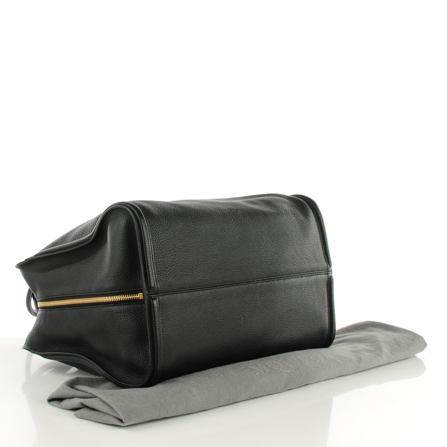 Pebbled Calfskin Medium Skull Padlock Zip Around Tote Black