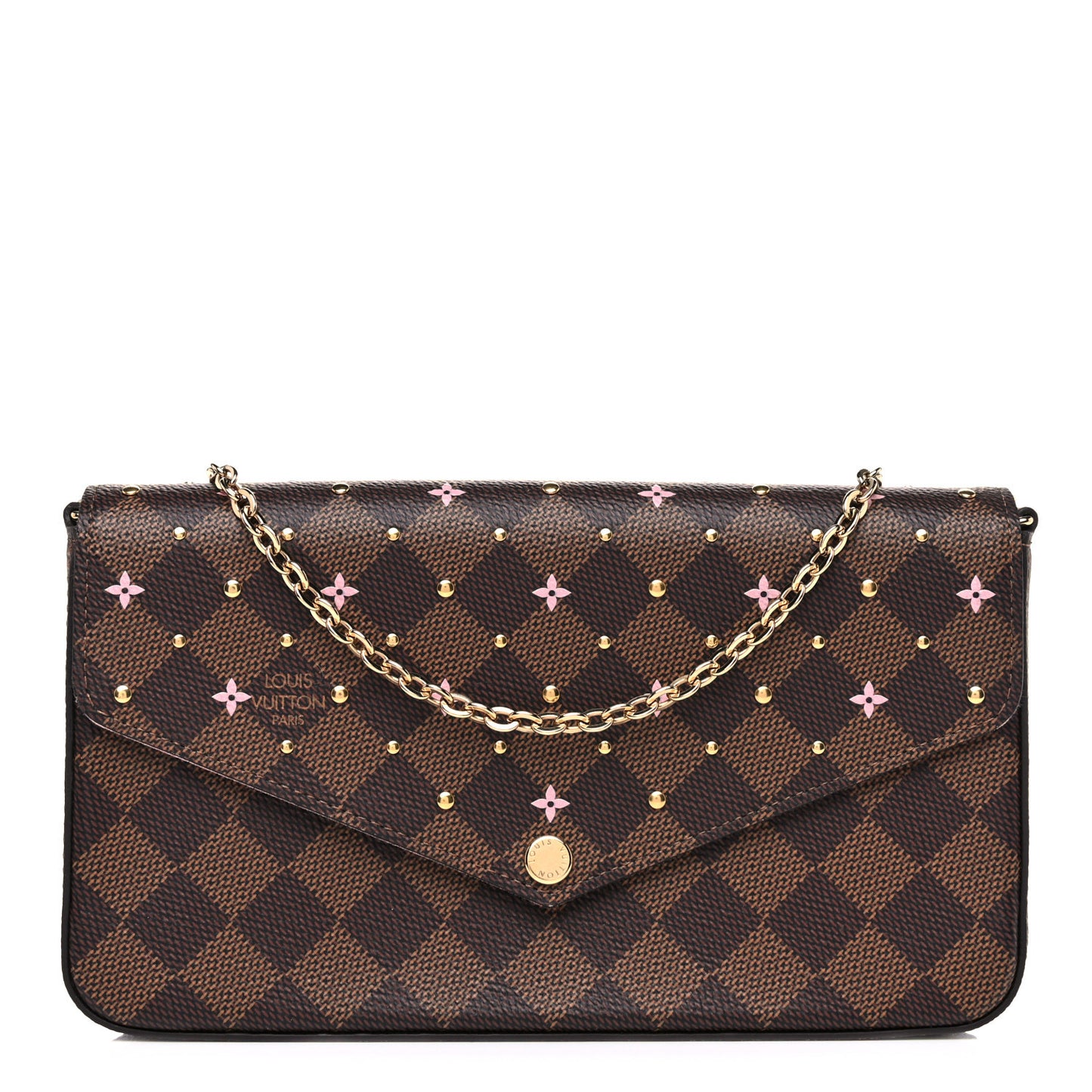 Damier Ebene Studded Pochette Felicie Chain Wallet