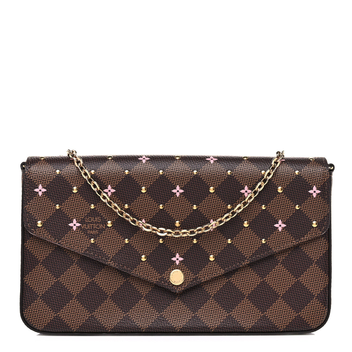 Louis Vuitton Damier Ebene Studded Pochette Felicie Chain Wallet 1 of 9
