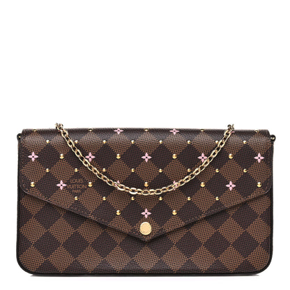 Louis Vuitton Damier Ebene Studded Pochette Felicie Chain Wallet 1 of 9