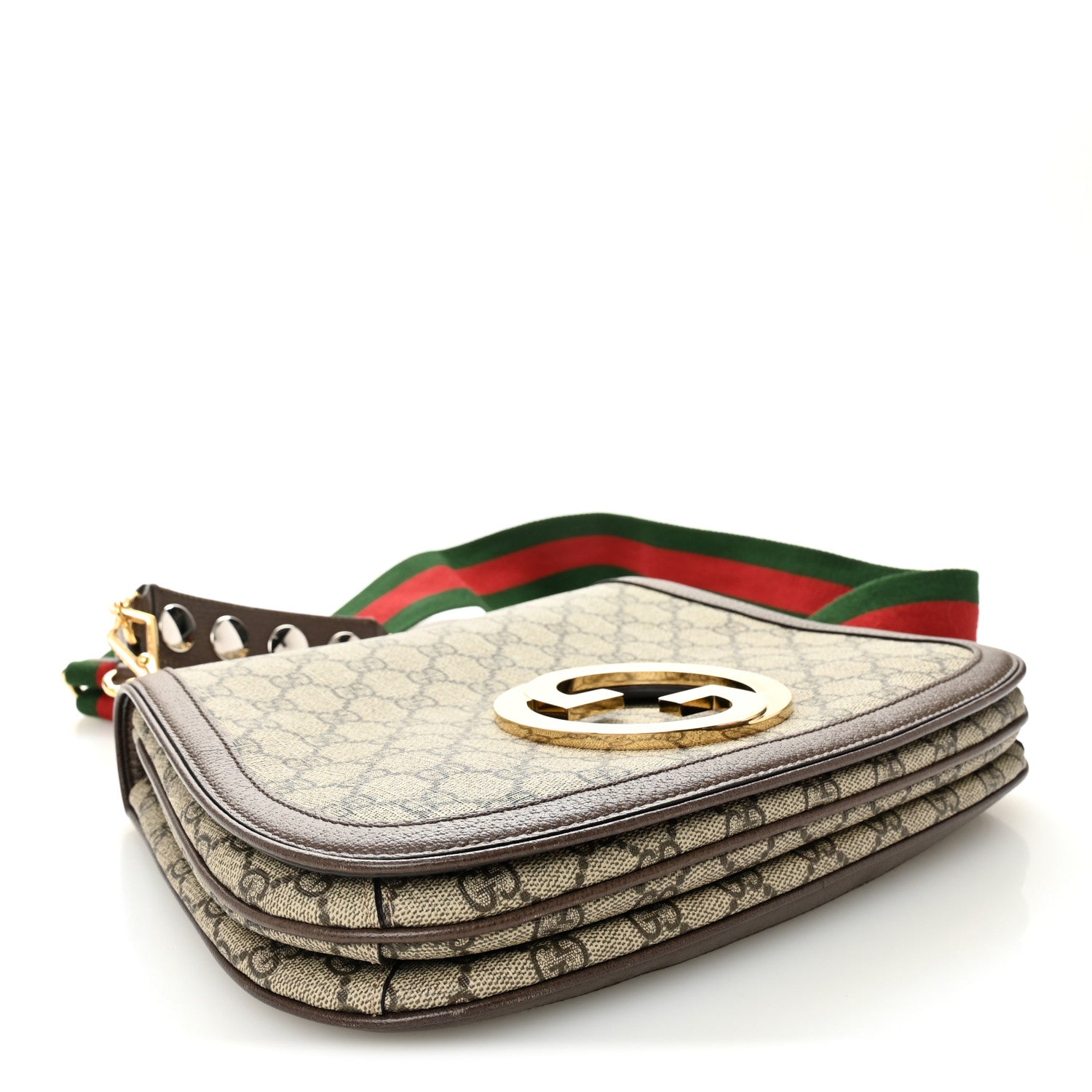 Gucci GG Supreme Monogram Textured Dollar Calfskin Web Medium Blondie Top Handle Shoulder Flap Bag Beige Ebony New Acero 4 of 12