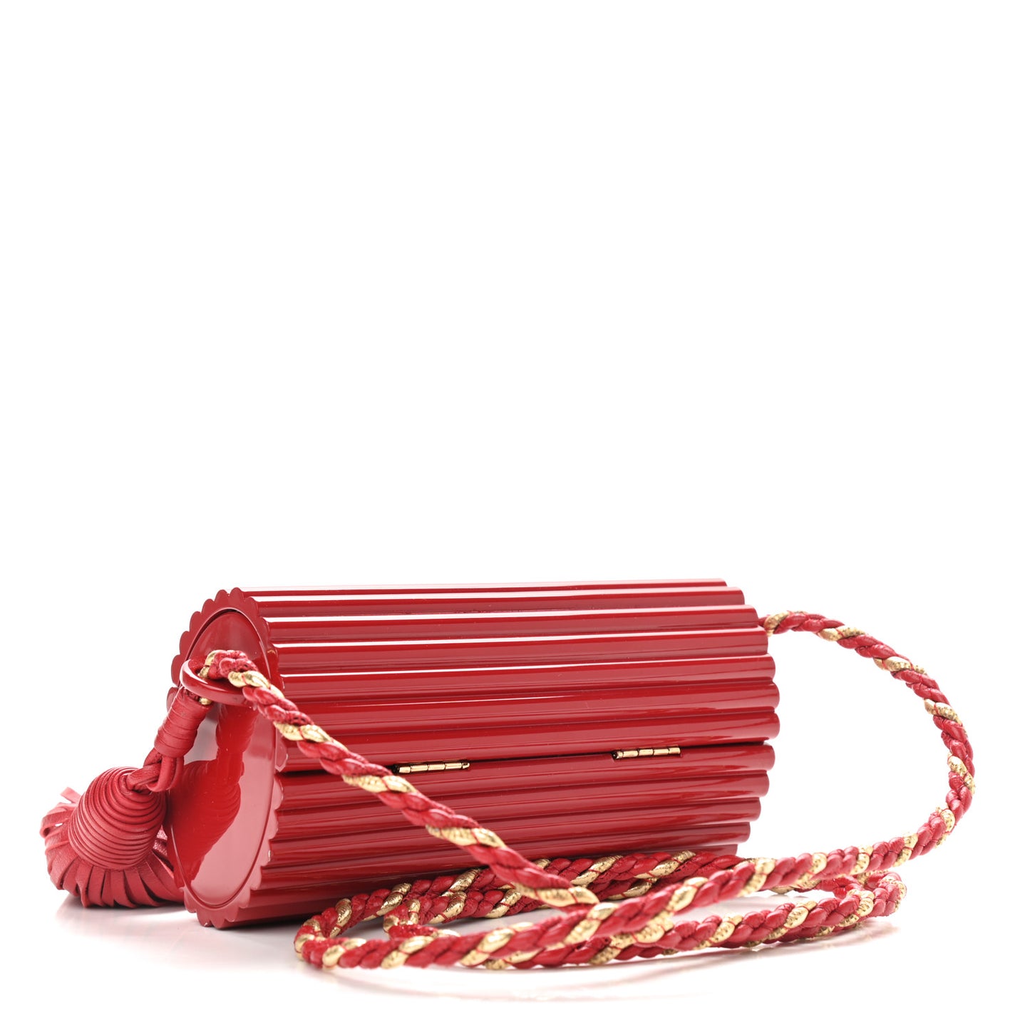 Ribbed Plexiglass Lambskin Fringe Monogram Opium Box Bag Red