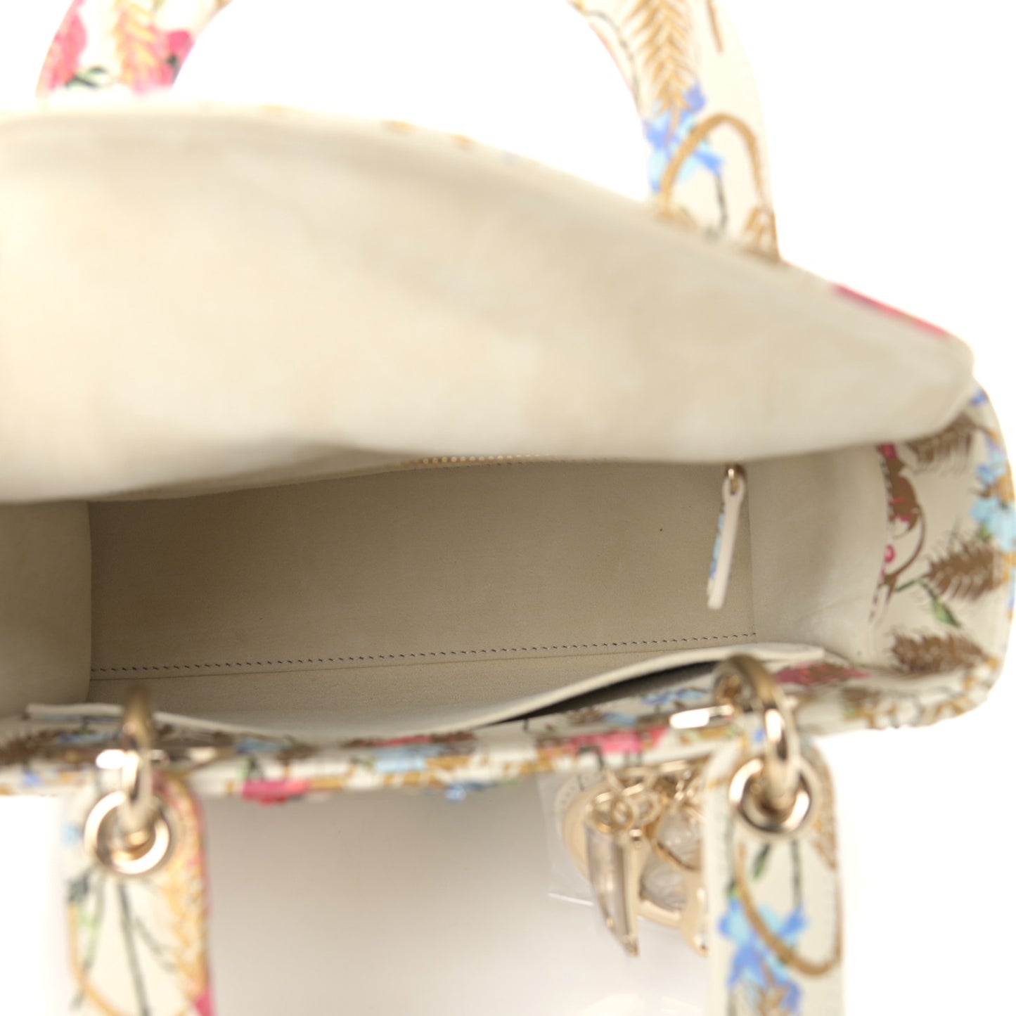 Calfskin Hibiscus Printed Embroidered My ABCDior Lady Dior Beige Multicolor