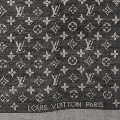 Louis Vuitton Wool Silk Monogram Denim Shawl Black 1 of 5