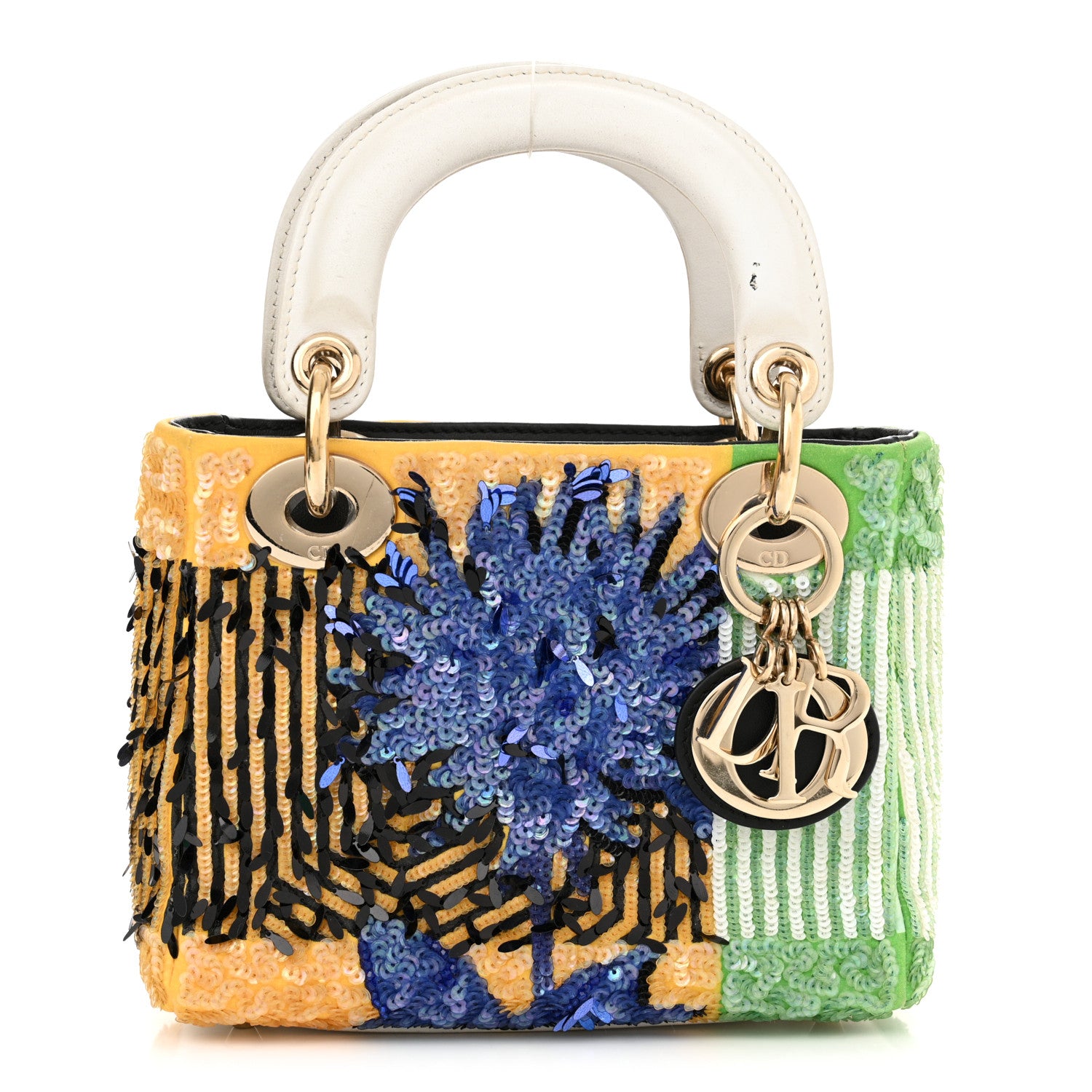 Christian Dior Canvas Sequin Flower Pop Mini Lady Dior Yellow Multicolor 1 of 17