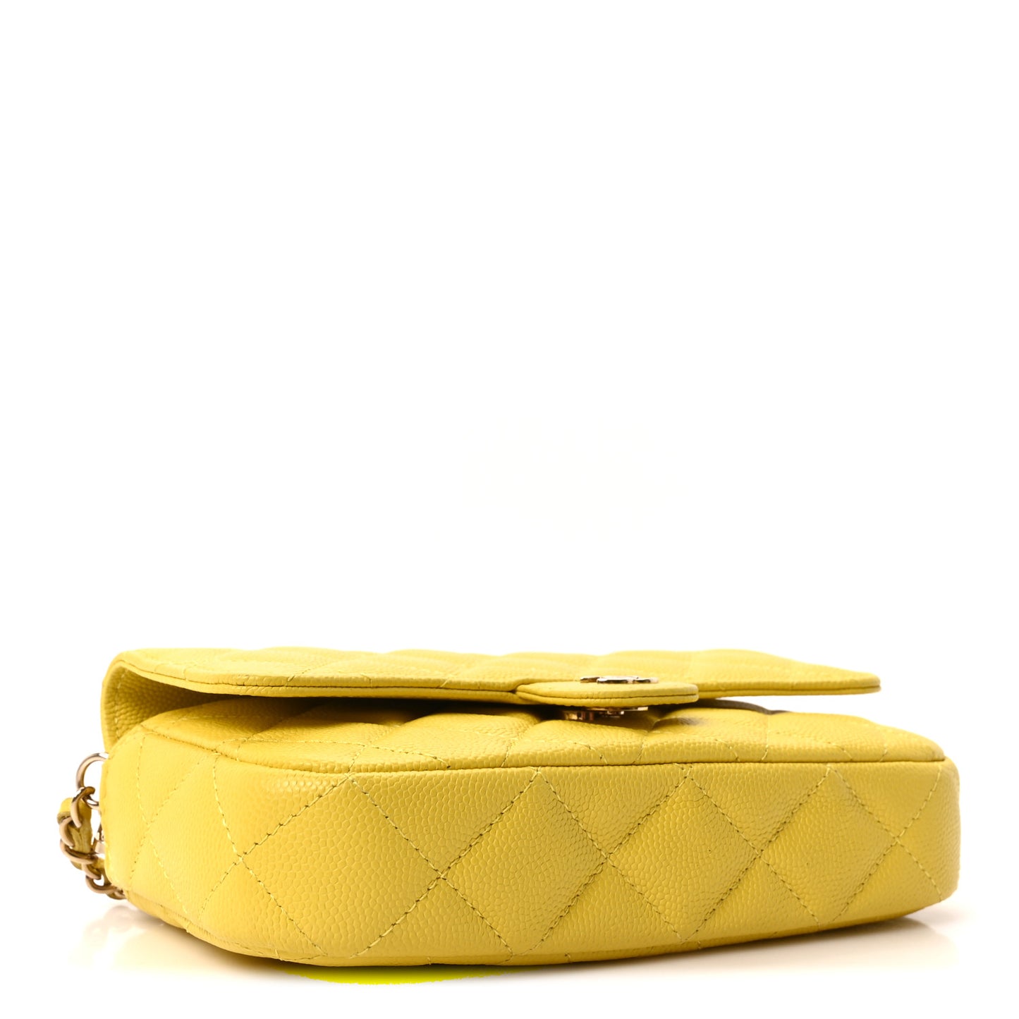 Lambskin Quilted Flap Phone Holder With Chain Yellow