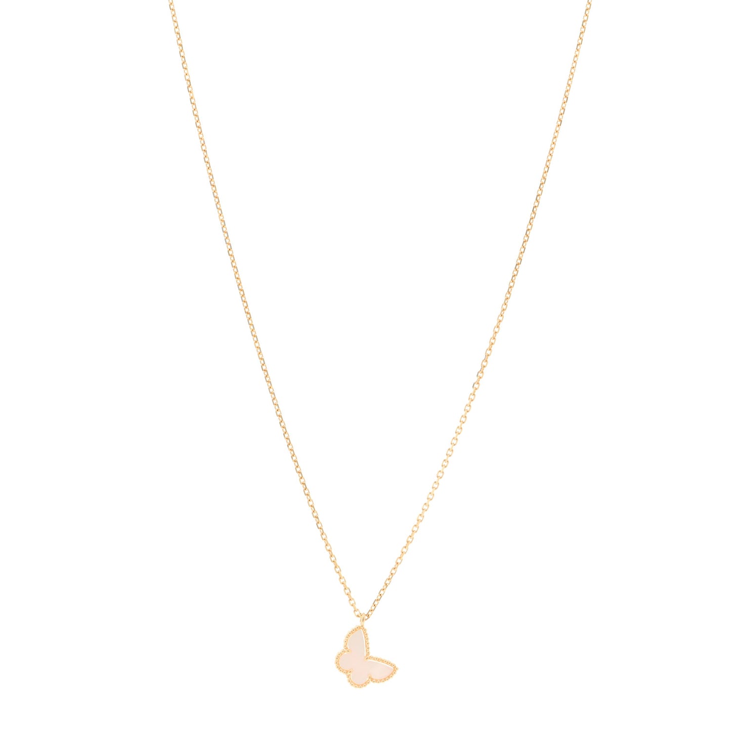 18K Yellow Gold Mother of Pearl Sweet Alhambra Butterfly Pendant Necklace