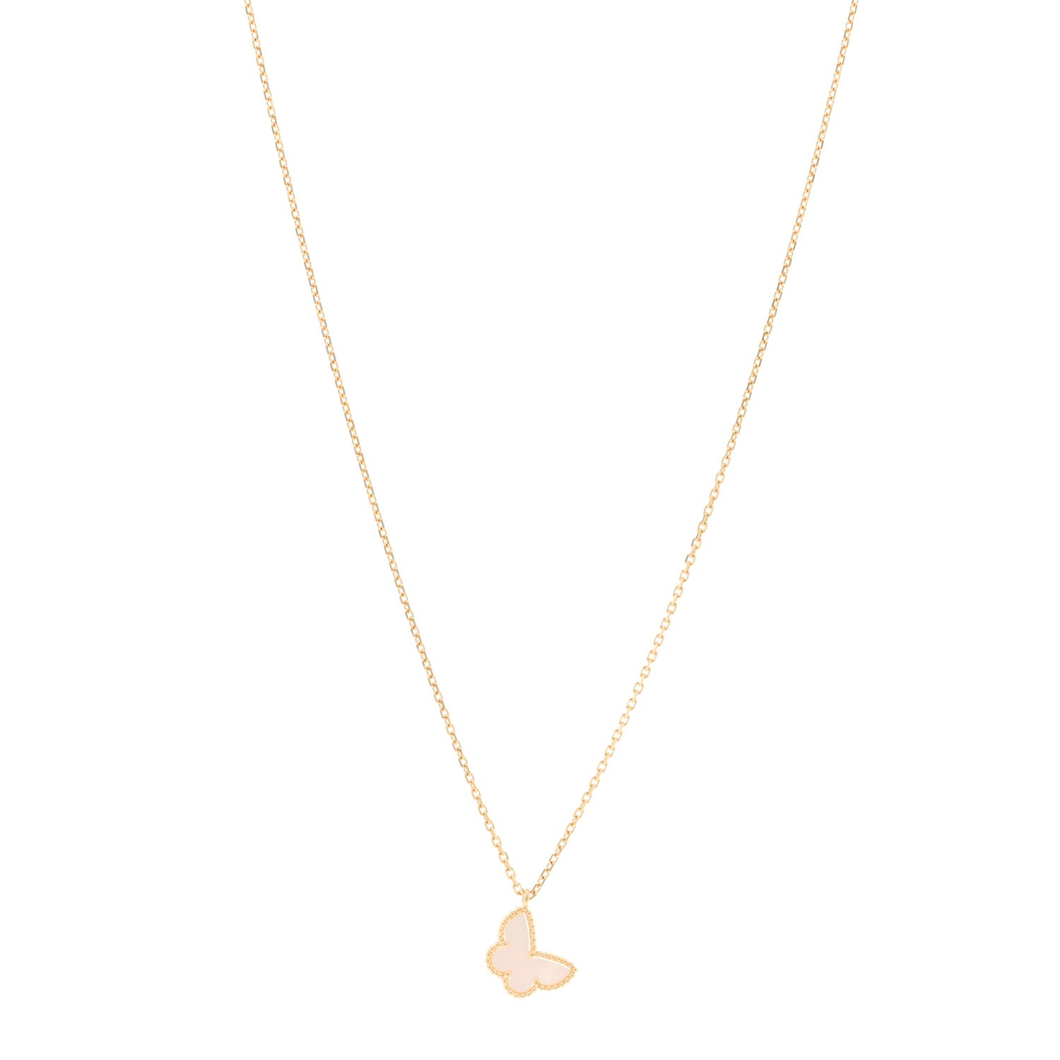 Van Cleef & Arpels 18K Yellow Gold Mother of Pearl Sweet Alhambra Butterfly Pendant Necklace 1 of 5