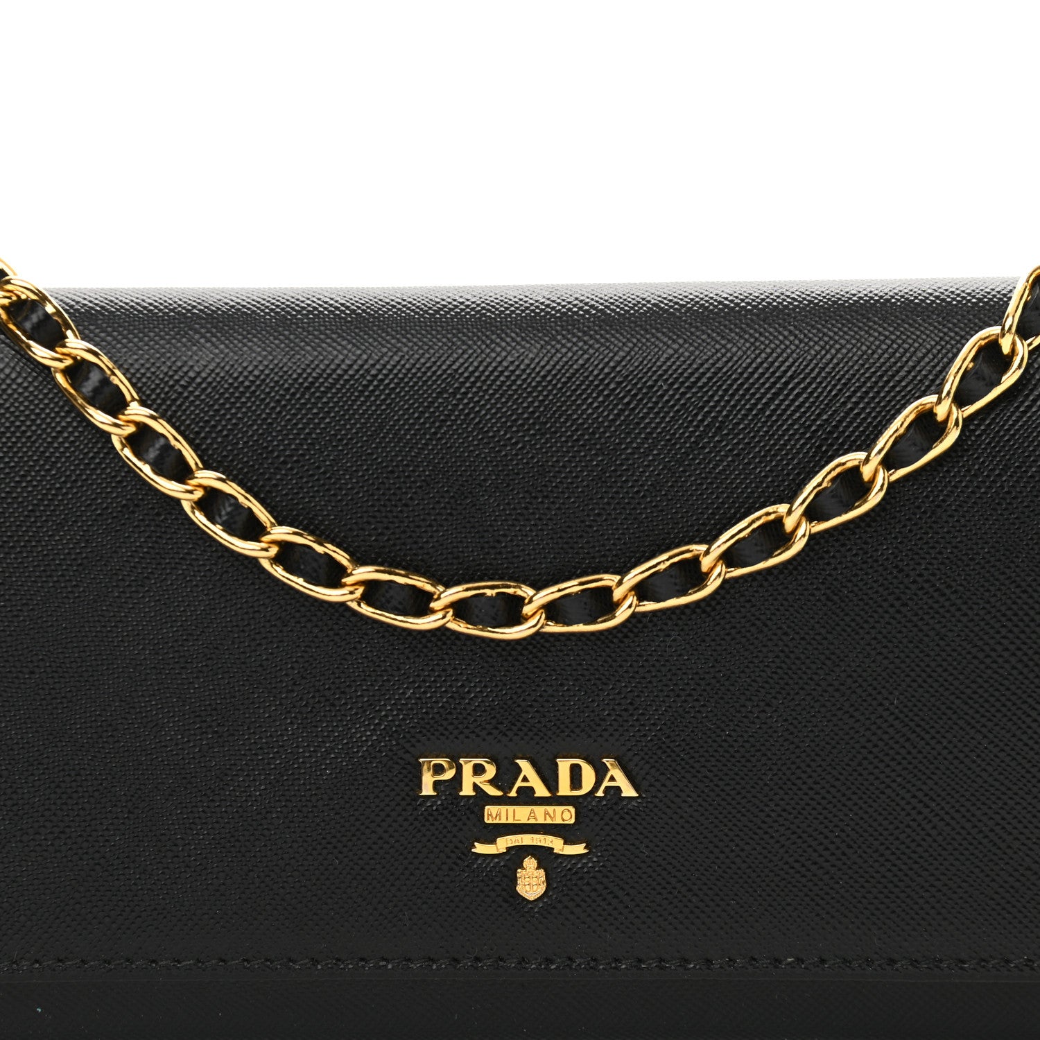 Prada Saffiano Metal Oro Chain Wallet Black 7 of 11