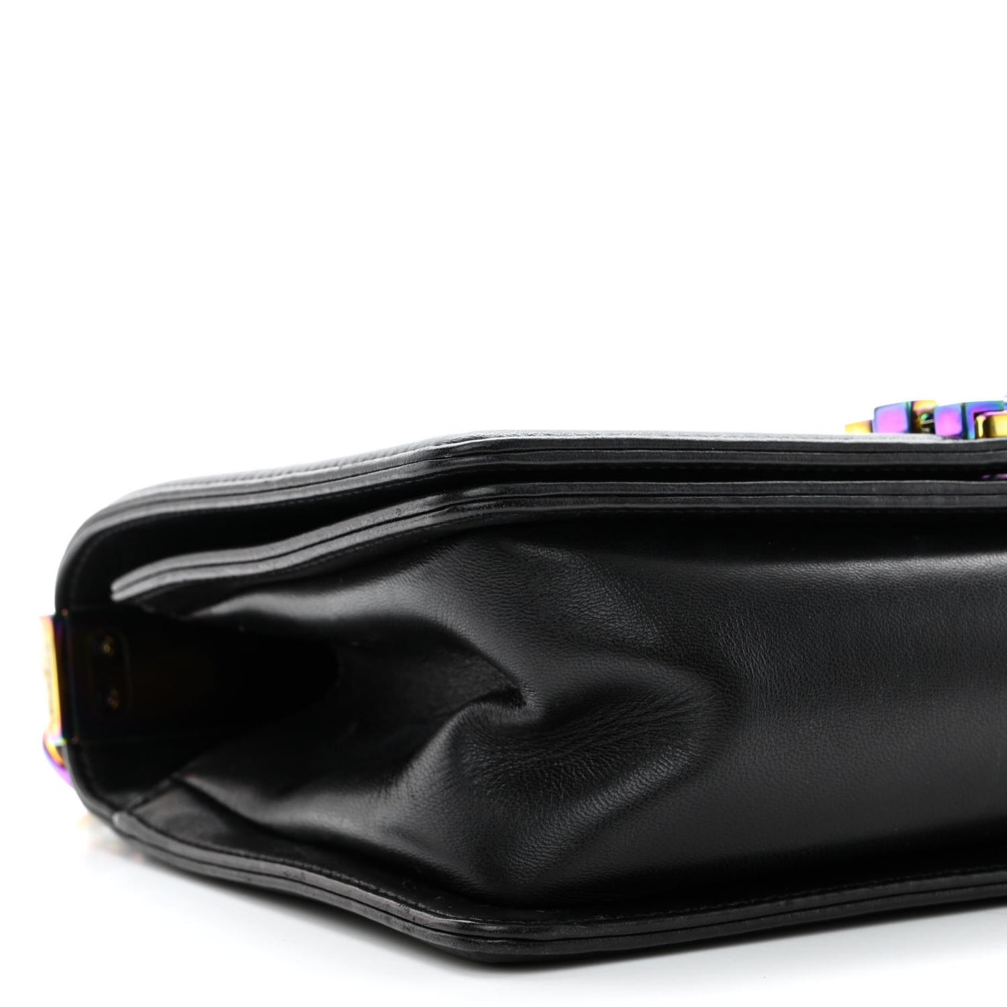 Lambskin LED Iridescent Metal Medium Boy Flap Black Multicolor