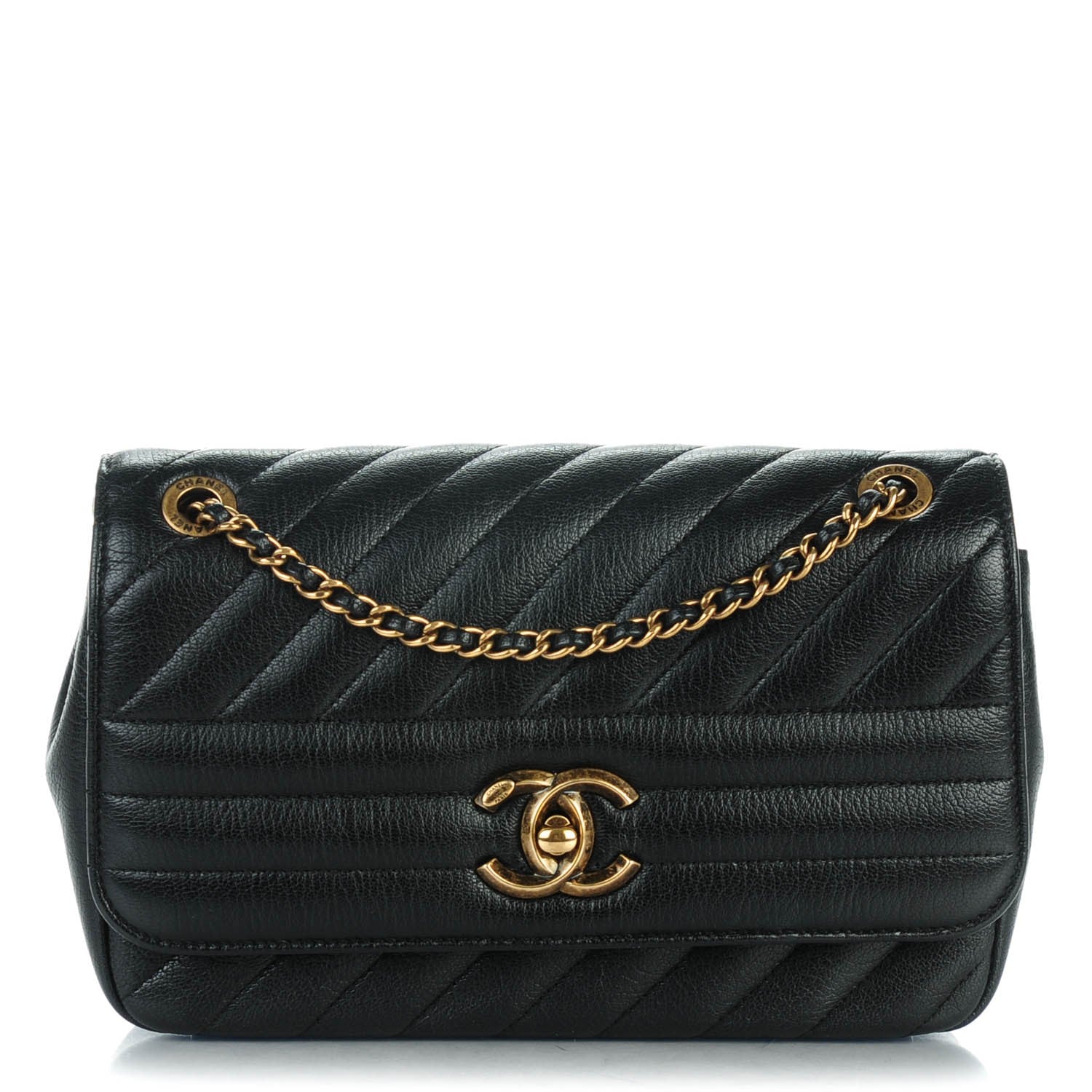 Chanel Shiny Goatskin Diagonal Quilted Smalll Flap Black 1 of 7