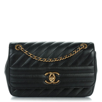 Chanel Shiny Goatskin Diagonal Quilted Smalll Flap Black 1 of 7