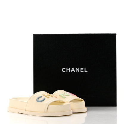 Chanel Lambskin Cha-Nel Mule Sandals 35 Ivory Multicolor 7 of 7