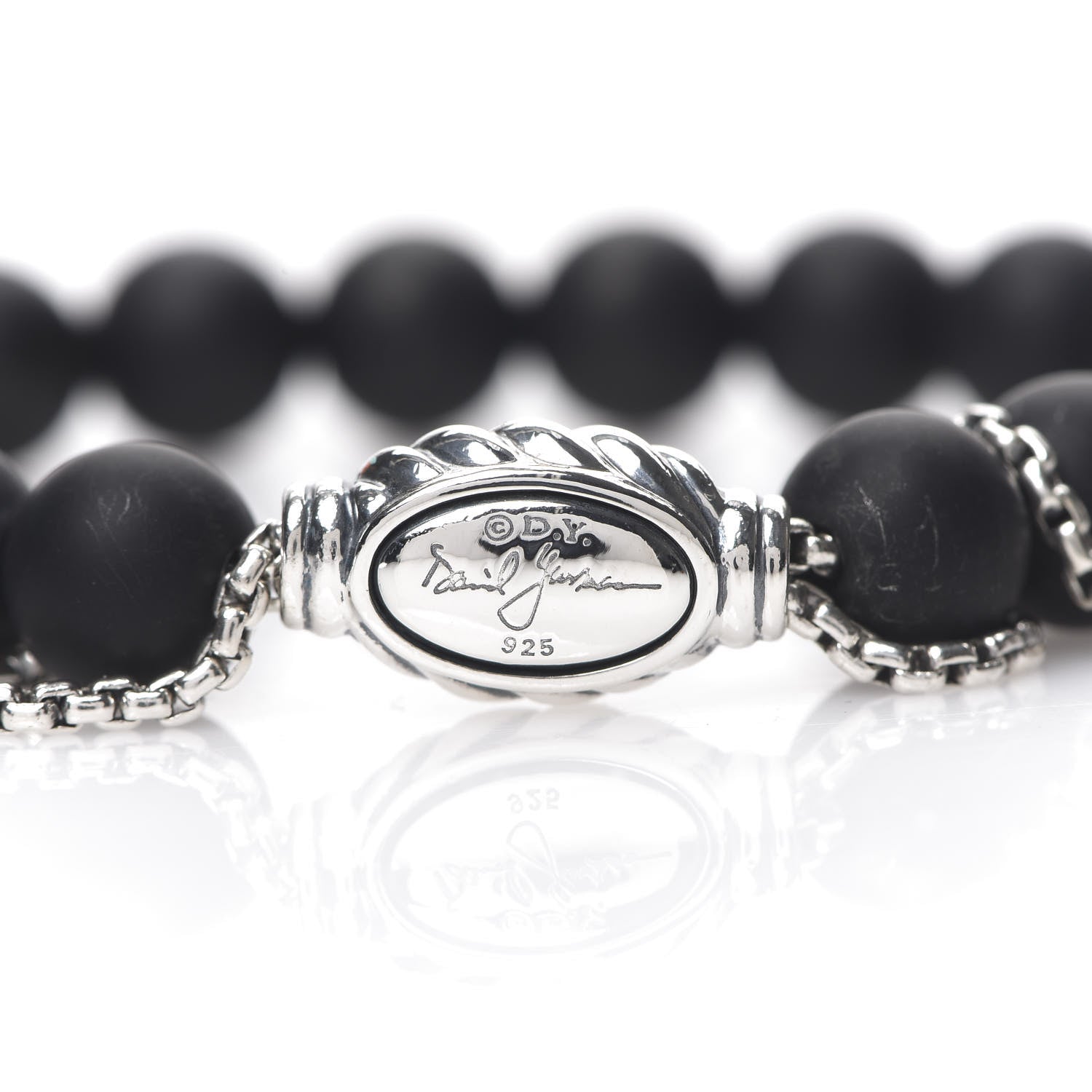 David Yurman Sterling Silver Black Onyx 8mm Spiritual Beads Adjustable Bracelet 3 of 4