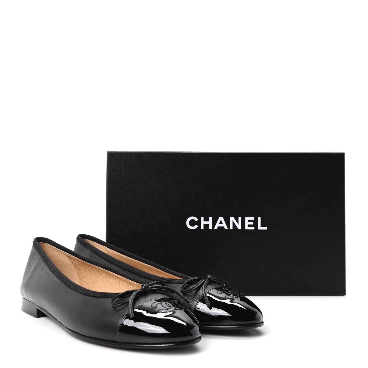 Chanel Lambskin Patent Cap Toe Ballerina Flats 39.5 Black 10 of 10