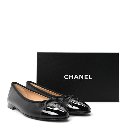 Chanel Lambskin Patent Cap Toe Ballerina Flats 39.5 Black 10 of 10