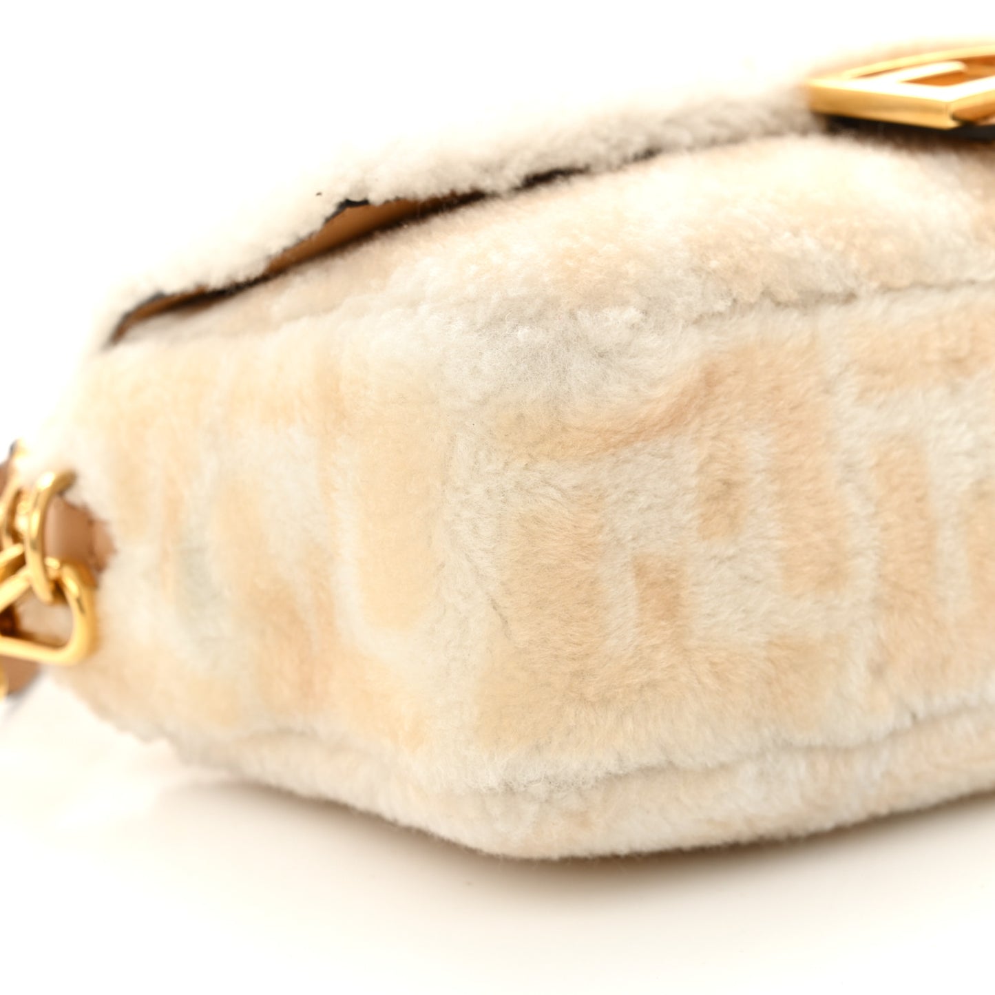 Shearling Vitello Dolce Macro FF 1974 Baguette White Ice Cuoio Miele Scuro