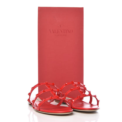 Valentino Garavani Calfskin Lacquered Monochrome Rockstud Caged Flat Slide Sandals 38.5 Rouge Pur 9 of 9