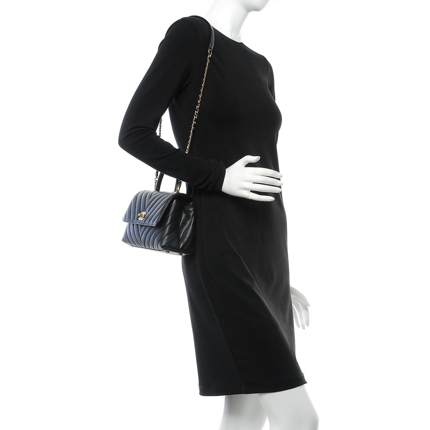 Caviar Chevron Quilted Mini Coco Handle Flap Black