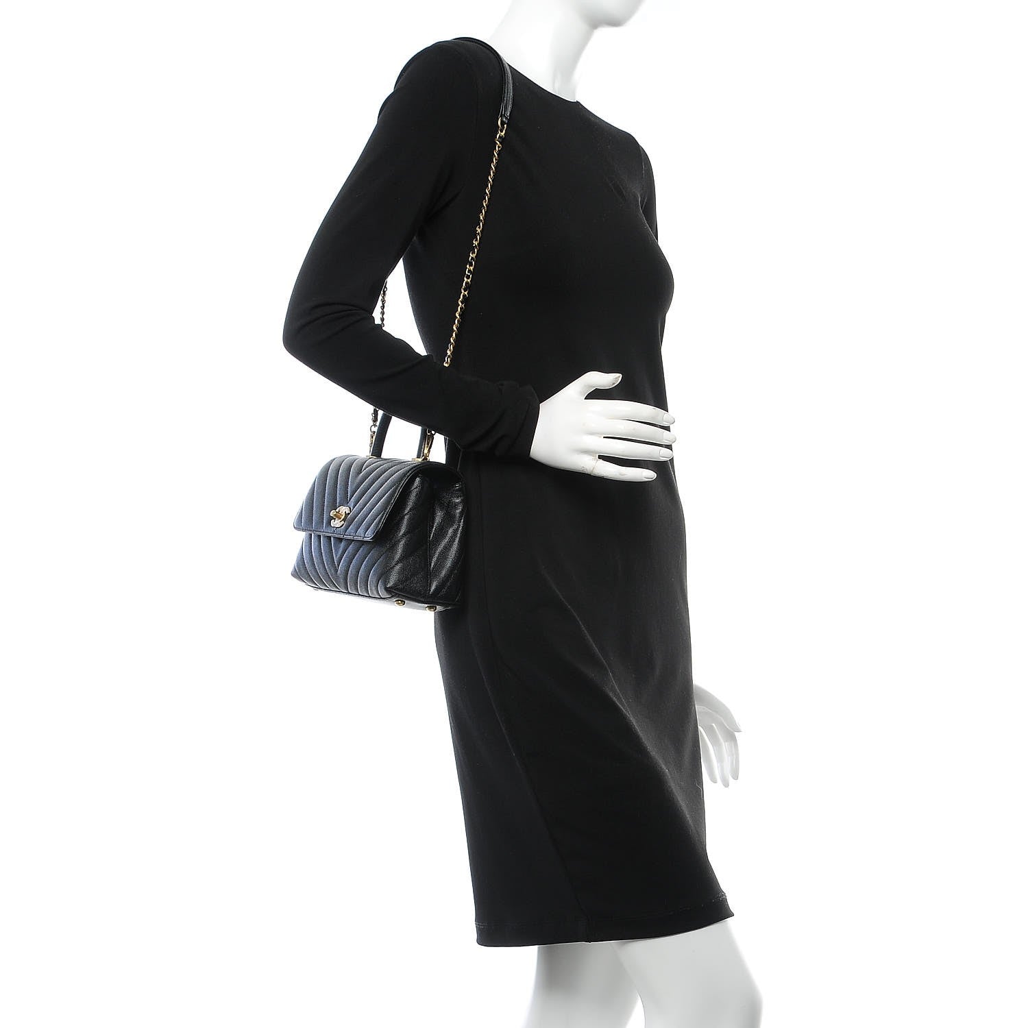 Chanel Caviar Chevron Quilted Mini Coco Handle Flap Black 2 of 8