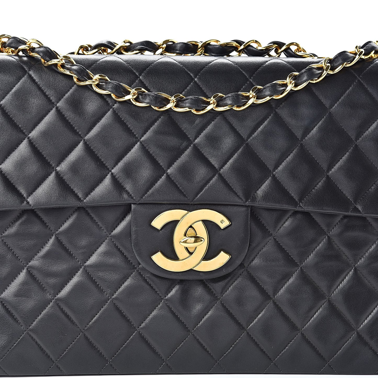 Lambskin Quilted XL Jumbo Single Flap Black