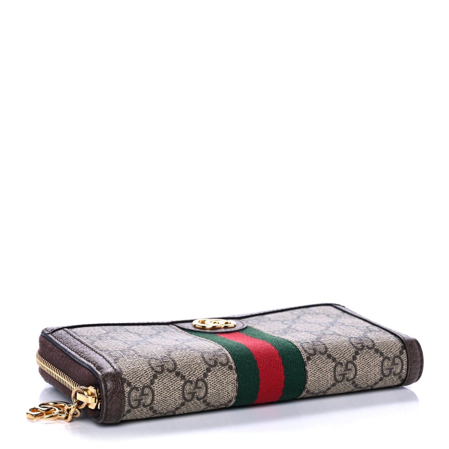 GG Supreme Monogram Web Ophidia Zip Around Wallet Brown