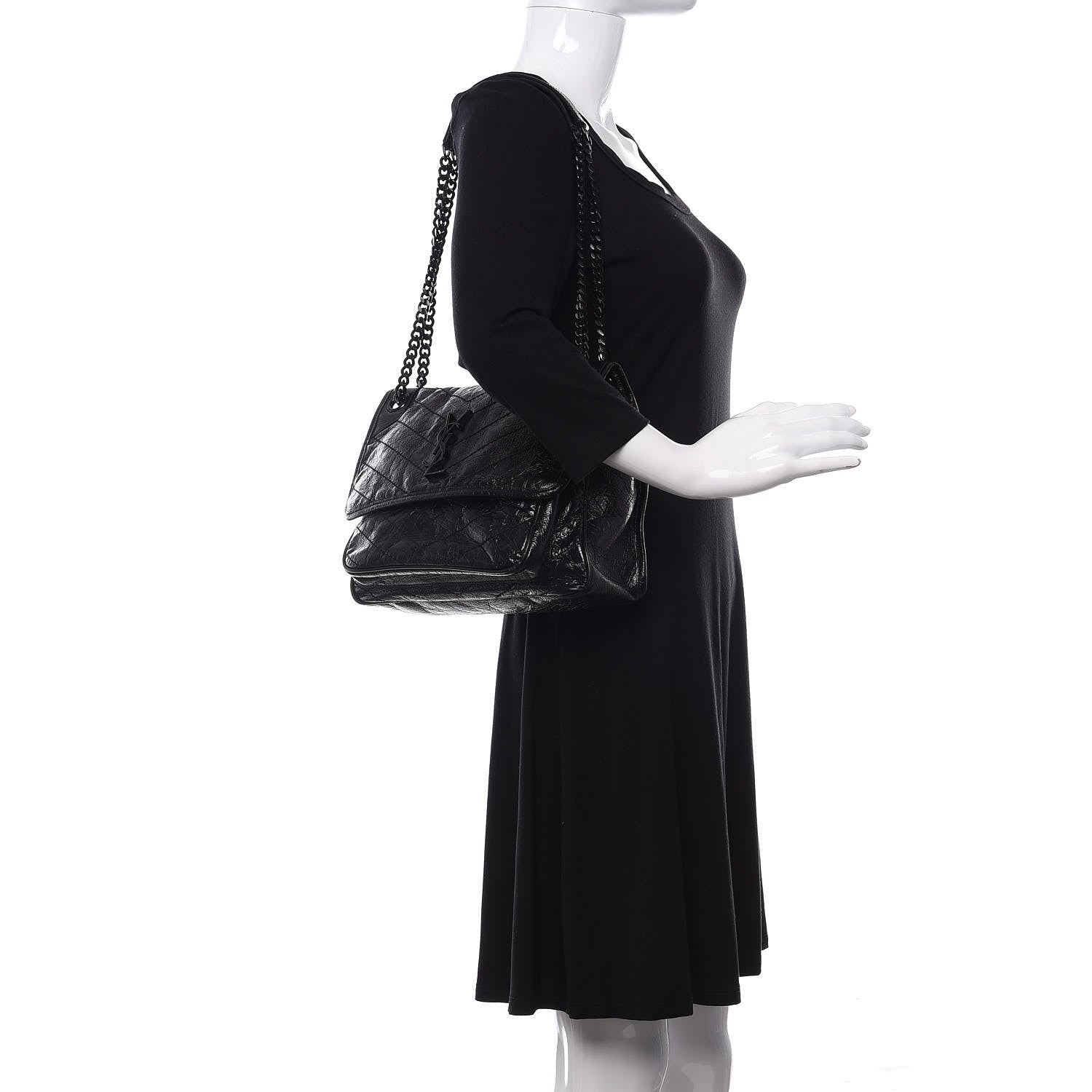 Saint Laurent Crinkled Calfskin Matelasse Monogram Medium Niki Chain Satchel Black 2 of 10