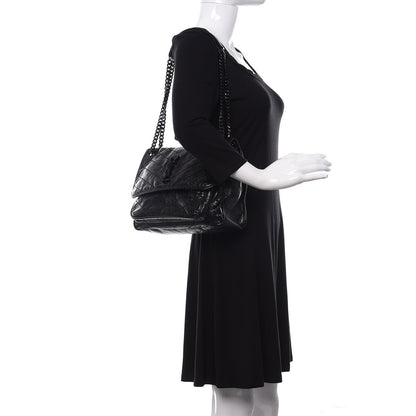 Saint Laurent Crinkled Calfskin Matelasse Monogram Medium Niki Chain Satchel Black 2 of 10