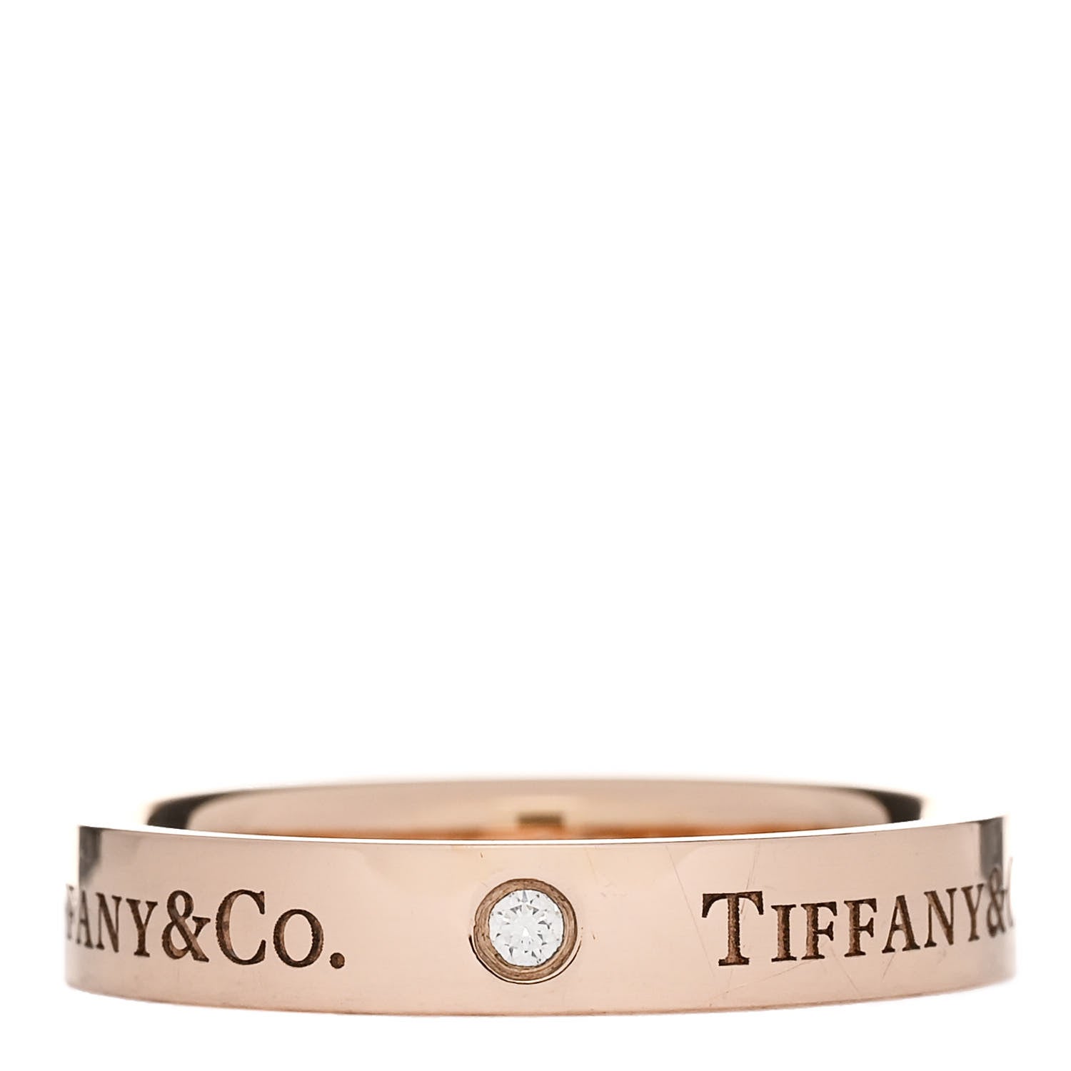 Tiffany 18K Rose Gold Diamond 3mm Logo Band Ring 59 8.75 1 of 4