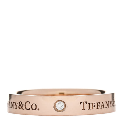 Tiffany 18K Rose Gold Diamond 3mm Logo Band Ring 59 8.75 1 of 4