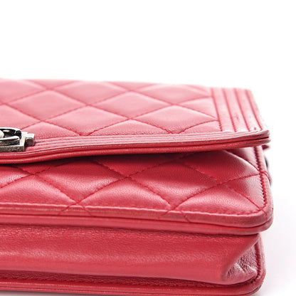 Chanel Calfskin Quilted Boy Wallet On Chain WOC Red 22 of 22
