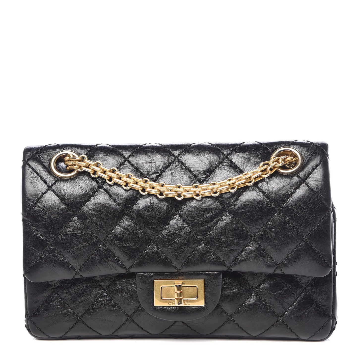 Aged Calfskin Quilted 2.55 Reissue 224 Flap Black