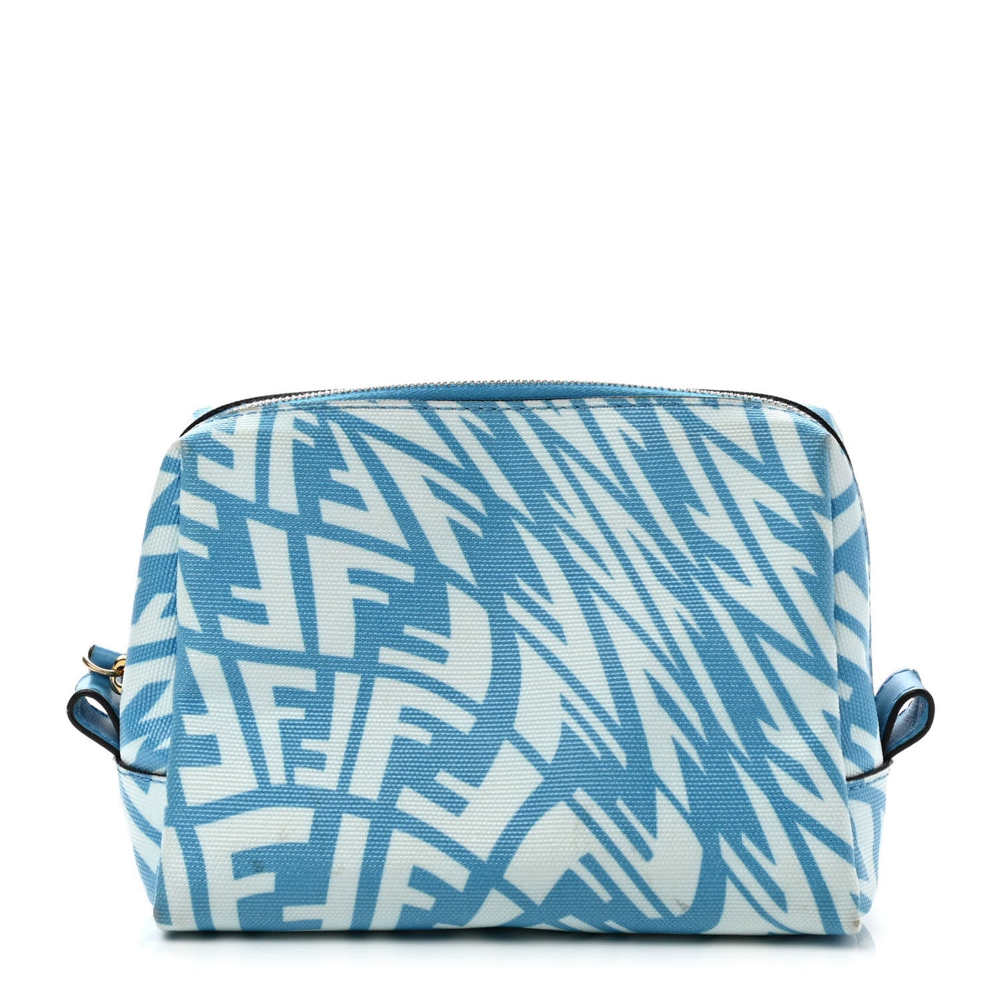 X SARAH COLEMAN Glazed Canvas Vitello King FF Vertigo Small Trapezoid Beauty Pouch Cyber Blue White