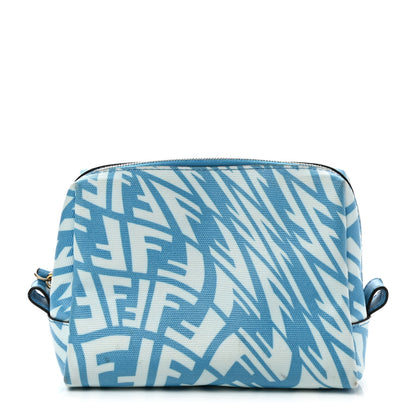 Fendi X SARAH COLEMAN Glazed Canvas Vitello King FF Vertigo Small Trapezoid Beauty Pouch Cyber Blue White 1 of 10