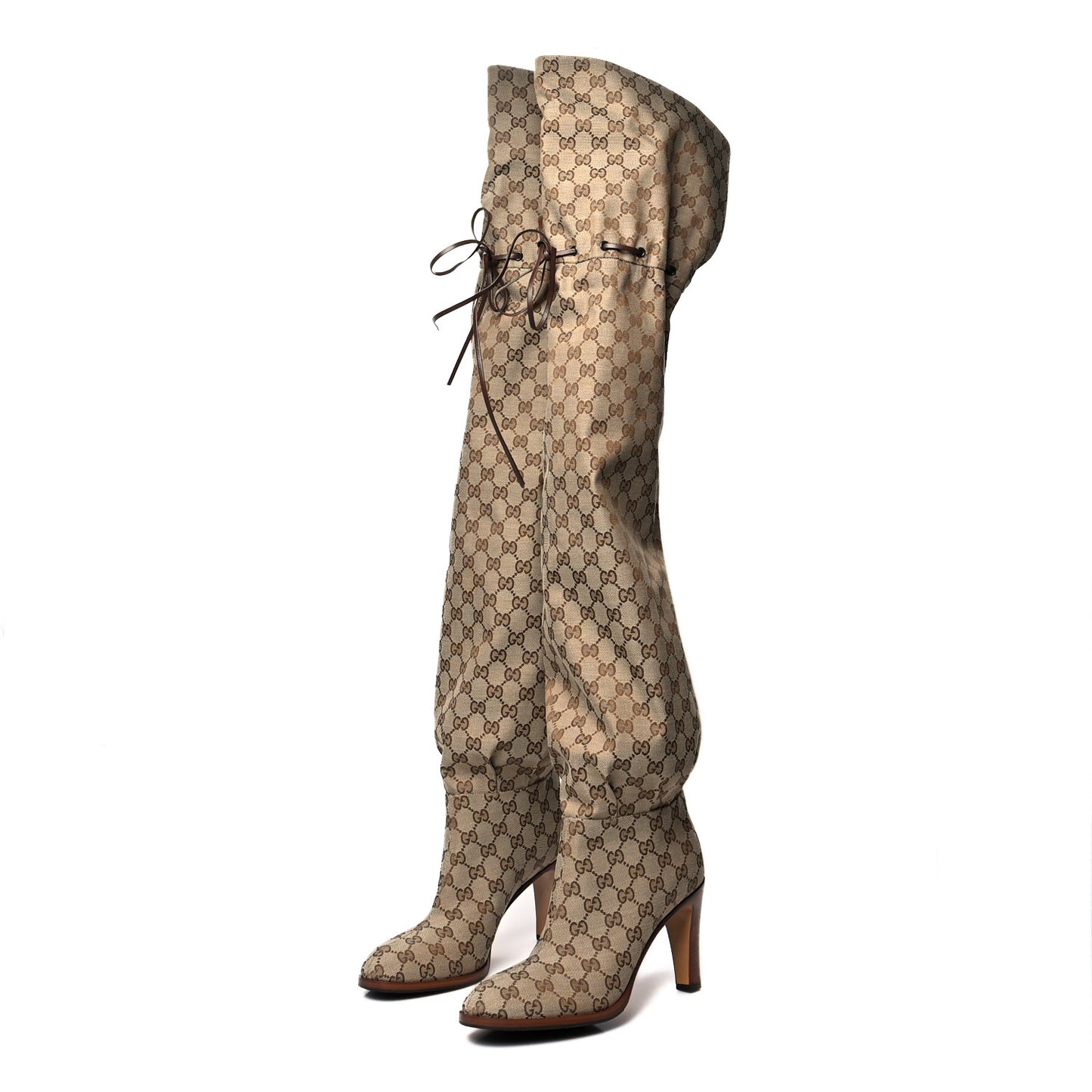 Monogram Over the Knee Boots 40 Beige Ebony