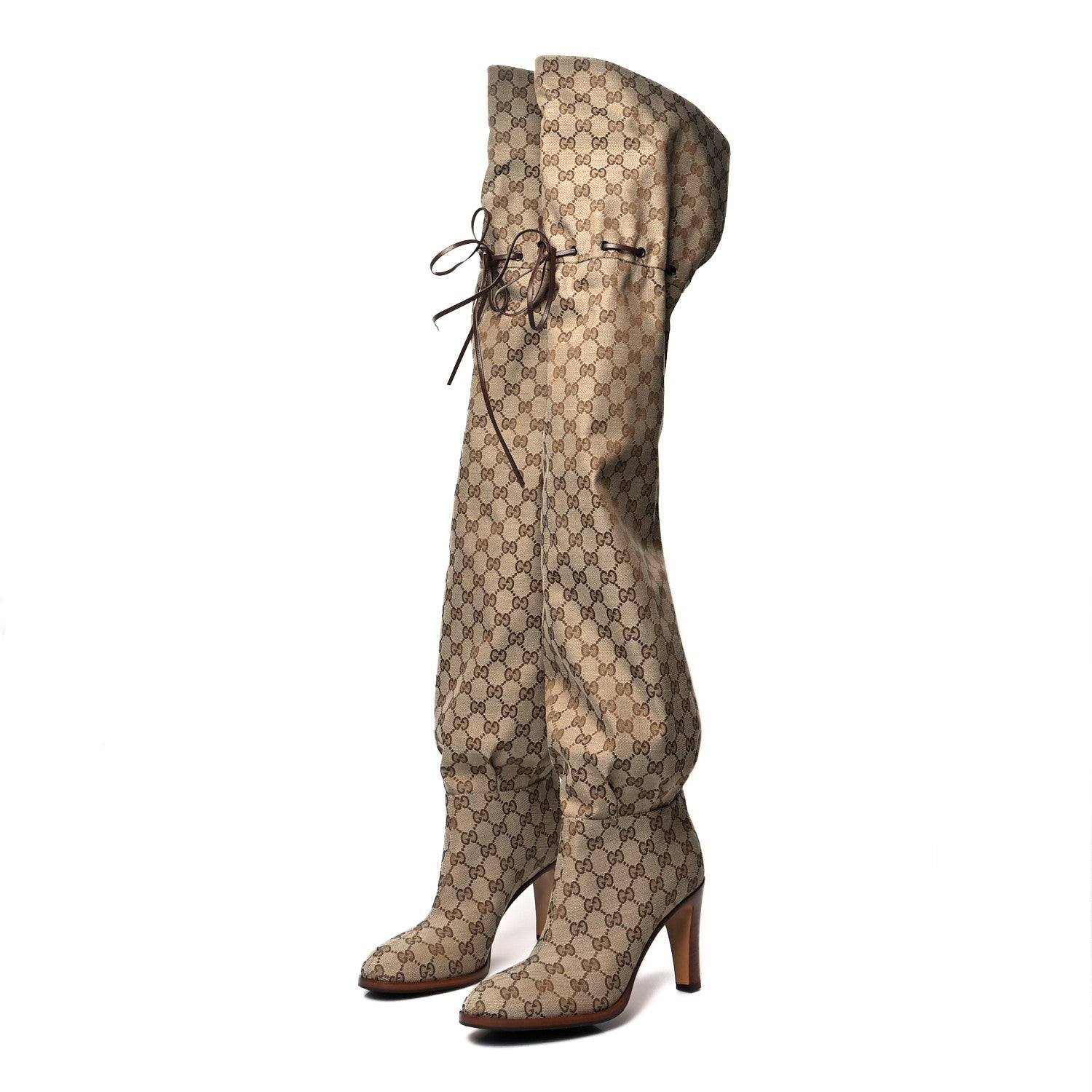 Gucci Monogram Over the Knee Boots 40 Beige Ebony 3 of 6