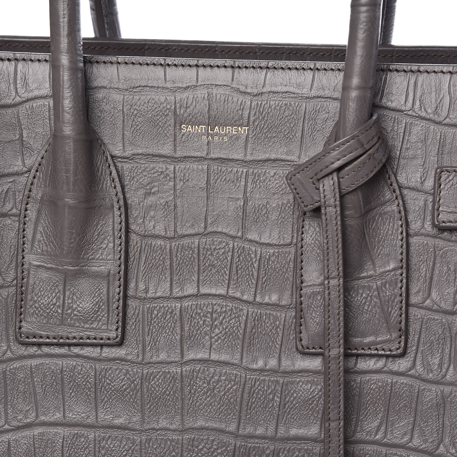 Saint Laurent Calfskin Crocodile Embossed Small Sac De Jour Earth 8 of 10