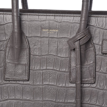 Saint Laurent Calfskin Crocodile Embossed Small Sac De Jour Earth 8 of 10