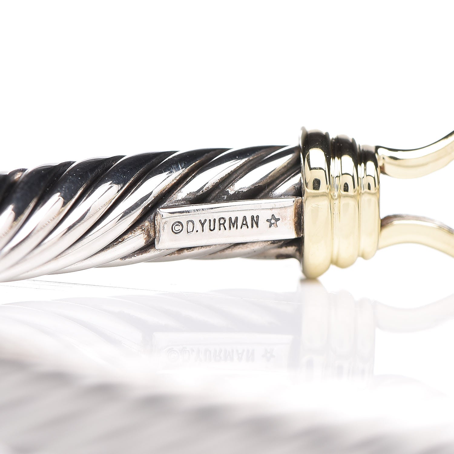 David Yurman Sterling Silver 14K Yellow Gold 5mm Cable Classic Buckle Bracelet 4 of 6