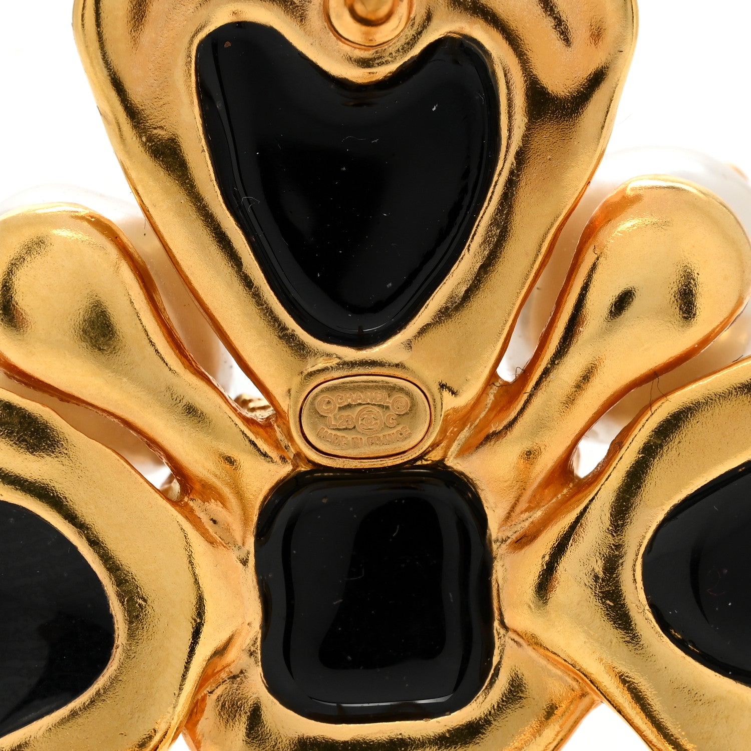 Chanel Resin Pearl Gripoix CC Drop Earrings Gold Black Pearly White 4 of 4