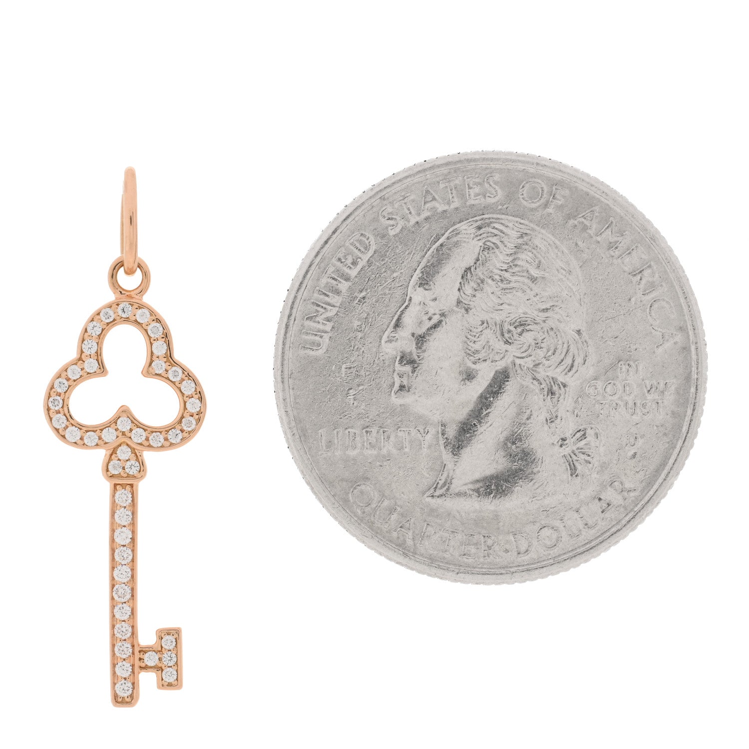 Tiffany 18K Rose Gold Diamond Mini Open Trefoil Key Pendant 2 of 3
