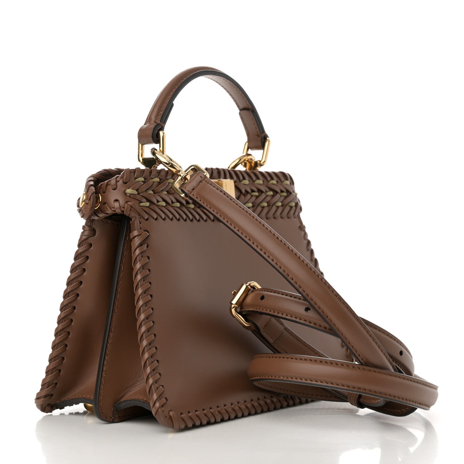 Fendi Vitello King Shiny Nappa Intreccio Petite Peekaboo I SEE U Satchel Gianduia 3 of 11