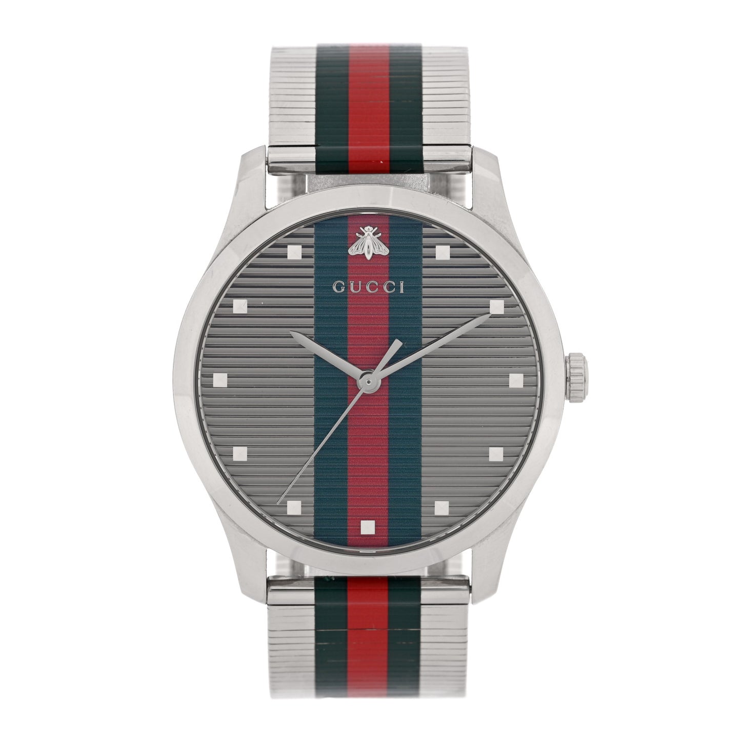 Stainless Steel 42mm G-Timeless Stripe Web Quartz Watch Silver