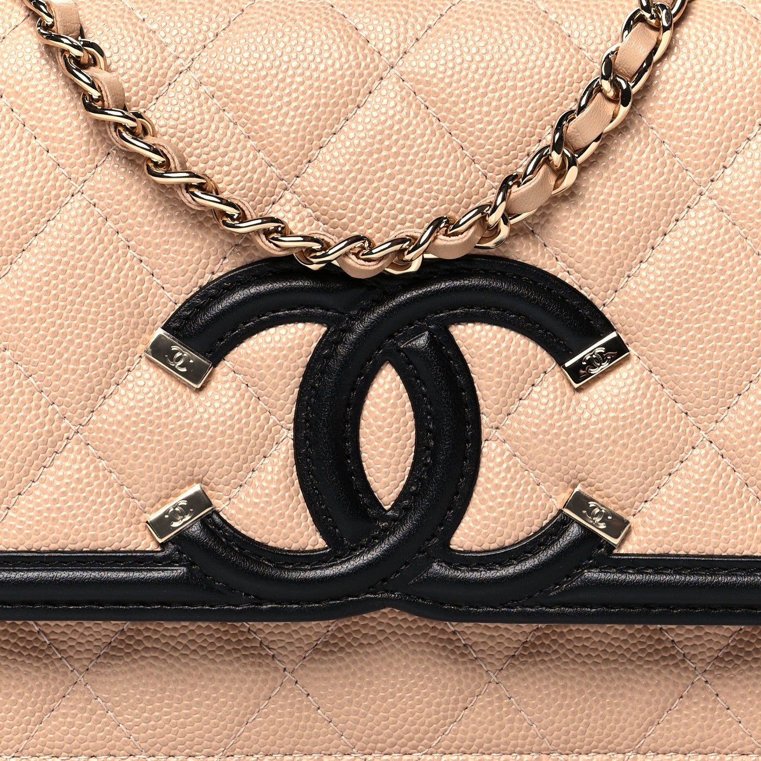 Chanel Caviar Quilted CC Filigree Wallet On Chain WOC Beige Black 8 of 10